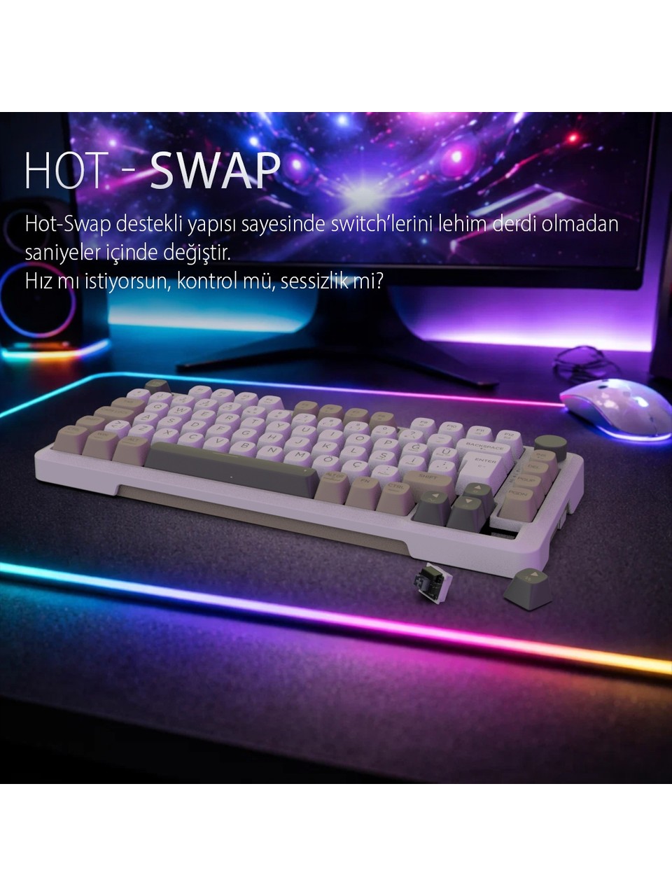 Inca IKG-455 Empousa Gasket Gray Switch RGB Mekanik Gaming Klavye Beyaz
