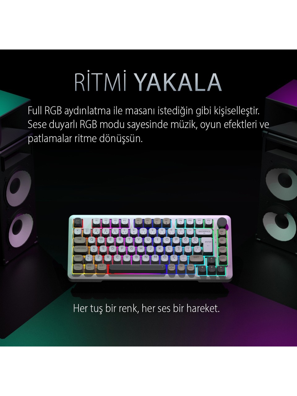 Inca IKG-455 Empousa Gasket Gray Switch RGB Mekanik Gaming Klavye Beyaz - Görsel 3
