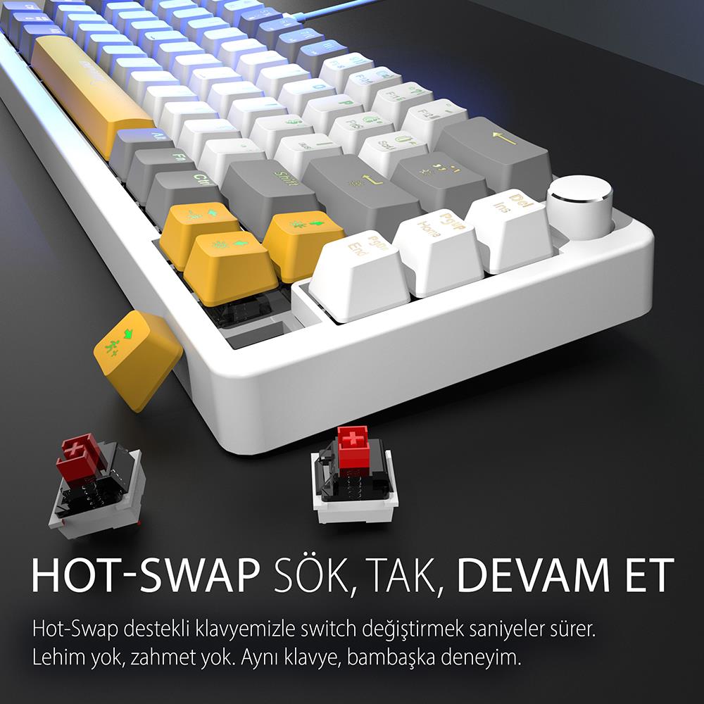 Inca IKG-457 Empousa Red Switch RGB Kablolu Mekanik Gaming Klavye Beyaz
