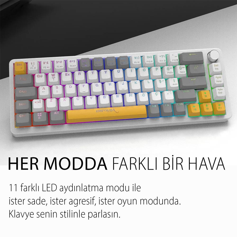 Inca IKG-457 Empousa Red Switch RGB Kablolu Mekanik Gaming Klavye Beyaz - Görsel 3