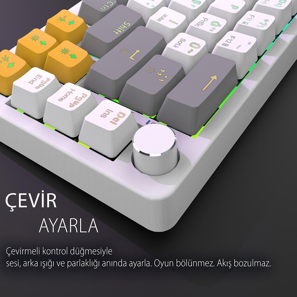 Inca IKG-457 Empousa Red Switch RGB Kablolu Mekanik Gaming Klavye Beyaz - Görsel 4